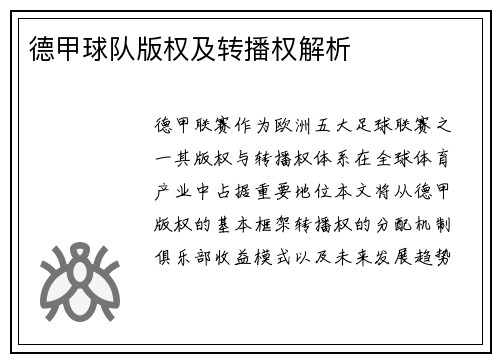德甲球队版权及转播权解析