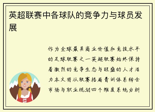 英超联赛中各球队的竞争力与球员发展